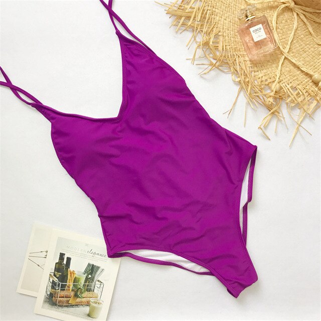 13 Colors V neck swimsuit female High cut lace up bodysuit one-piece suit Retro women&#39;s one piece swimsuit solid 2022 monokini