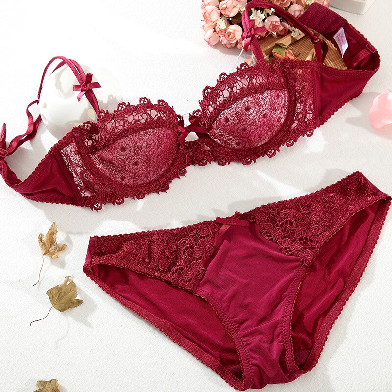 【2 For 10% OFF】Bra Set Women Transparent  Bow Decoration Lace Embroidery Bras Underwear Women Lingerie Women Set Plus Size