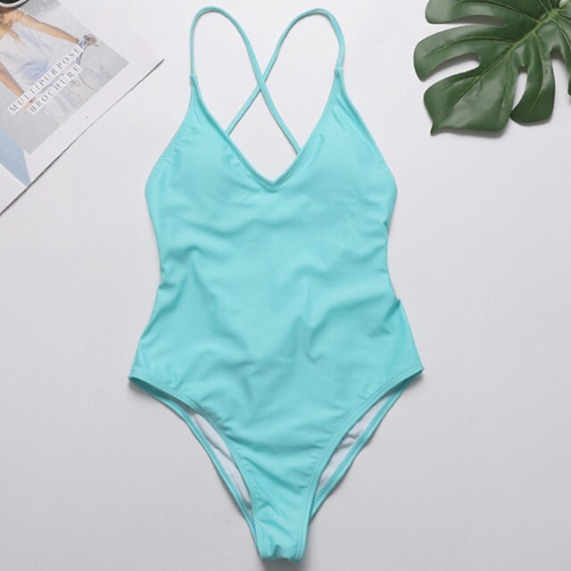 13 Colors V neck swimsuit female High cut lace up bodysuit one-piece suit Retro women&#39;s one piece swimsuit solid 2022 monokini