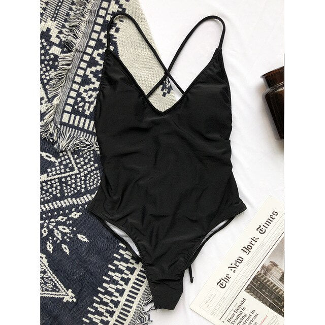 13 Colors V neck swimsuit female High cut lace up bodysuit one-piece suit Retro women&#39;s one piece swimsuit solid 2022 monokini