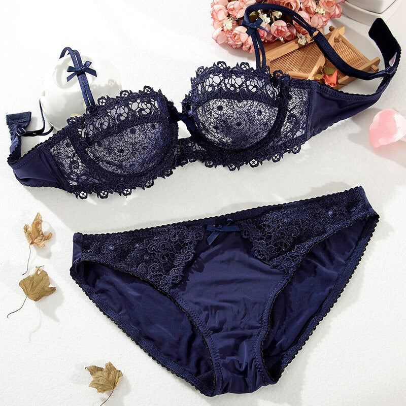 【2 For 10% OFF】Bra Set Women Transparent  Bow Decoration Lace Embroidery Bras Underwear Women Lingerie Women Set Plus Size