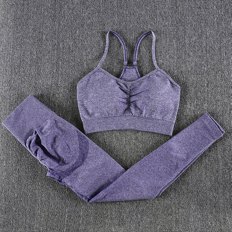 Solid Seamless Gym Two Piece Set Women High Stretchy Tracksuit Women Sports High Waist Leggings Workout Pants Sets Women