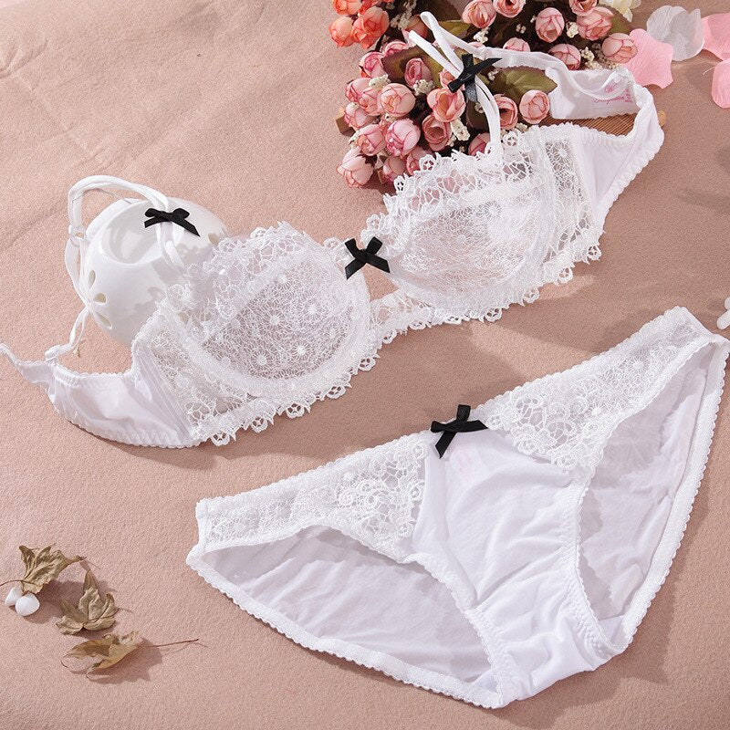 【2 For 10% OFF】Bra Set Women Transparent  Bow Decoration Lace Embroidery Bras Underwear Women Lingerie Women Set Plus Size