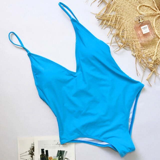 13 Colors V neck swimsuit female High cut lace up bodysuit one-piece suit Retro women&#39;s one piece swimsuit solid 2022 monokini