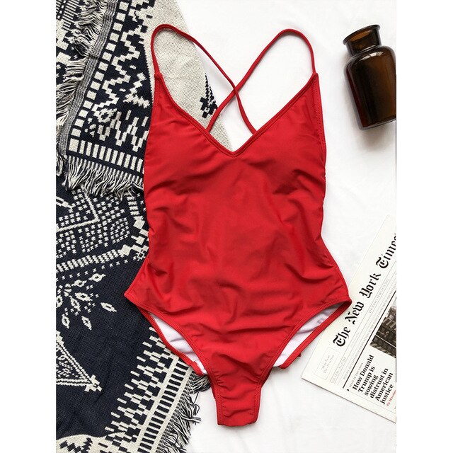 13 Colors V neck swimsuit female High cut lace up bodysuit one-piece suit Retro women&#39;s one piece swimsuit solid 2022 monokini