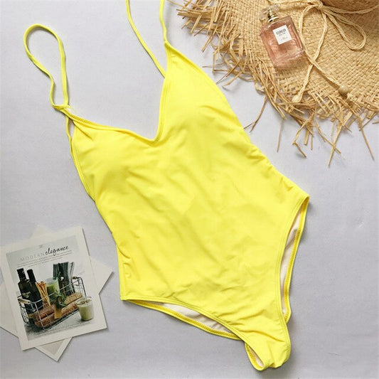 13 Colors V neck swimsuit female High cut lace up bodysuit one-piece suit Retro women&#39;s one piece swimsuit solid 2022 monokini