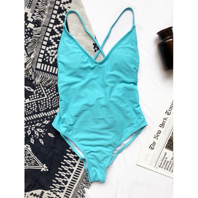 13 Colors V neck swimsuit female High cut lace up bodysuit one-piece suit Retro women&#39;s one piece swimsuit solid 2022 monokini