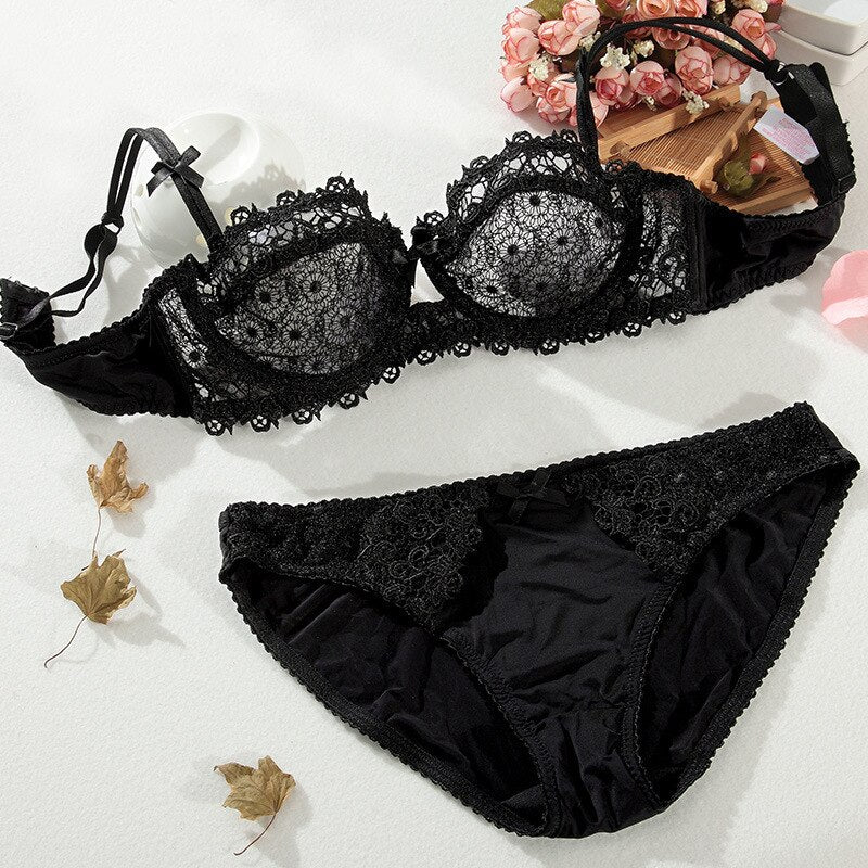 【2 For 10% OFF】Bra Set Women Transparent  Bow Decoration Lace Embroidery Bras Underwear Women Lingerie Women Set Plus Size