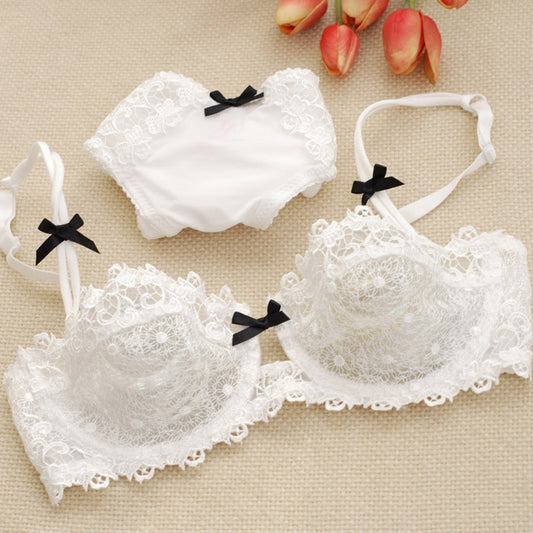 【2 For 10% OFF】Bra Set Women Transparent  Bow Decoration Lace Embroidery Bras Underwear Women Lingerie Women Set Plus Size